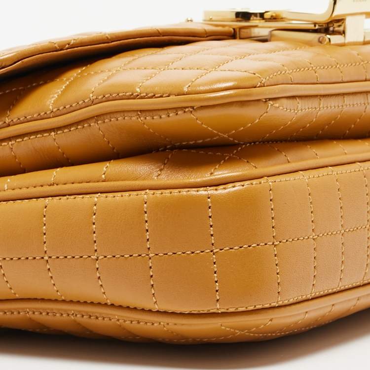Pre Owned Celine Tan Quilted Leather Small C Flap Bag