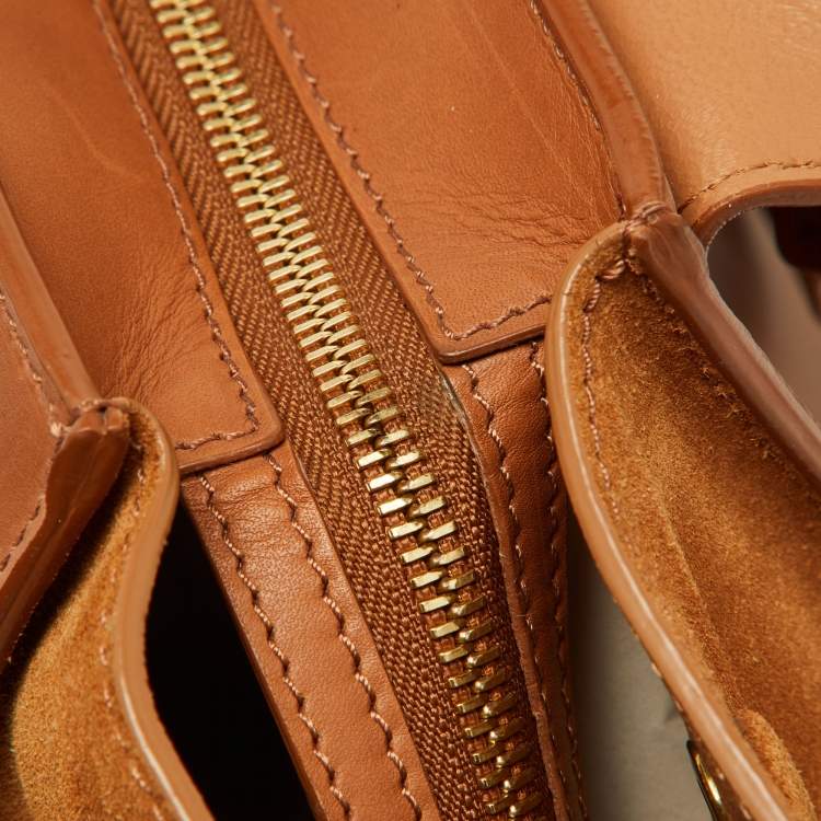 Pre Owned Celine Tan Leather and Suede Medium Trapeze Bag