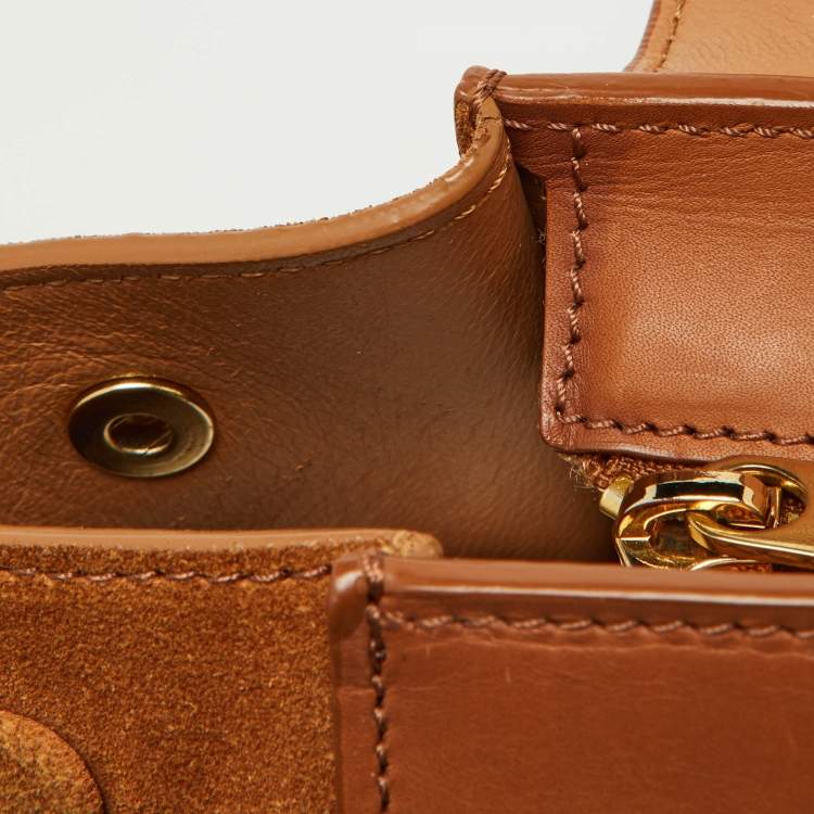 Pre Owned Celine Tan Leather and Suede Medium Trapeze Bag