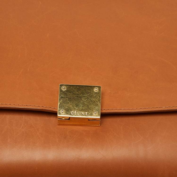 Pre Owned Celine Tan Leather and Suede Medium Trapeze Bag