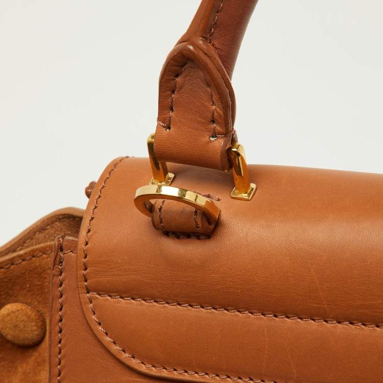 Pre Owned Celine Tan Leather and Suede Medium Trapeze Bag