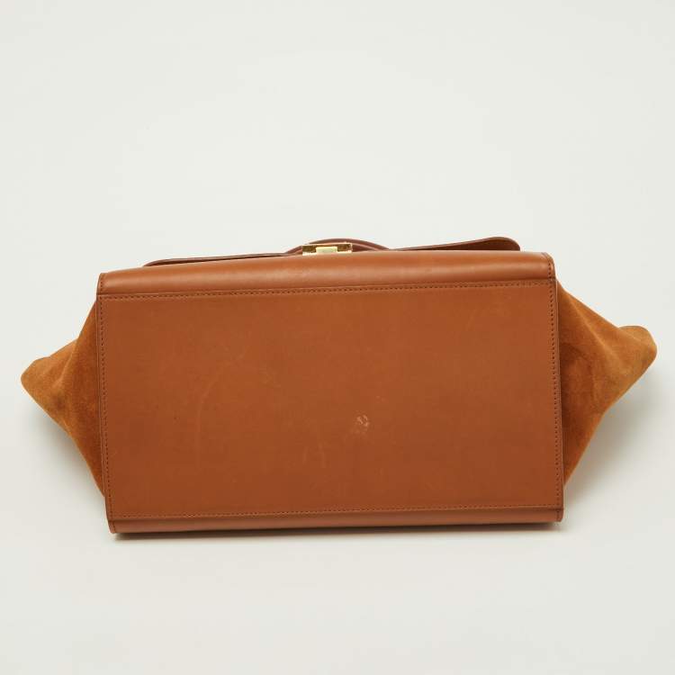 Pre Owned Celine Tan Leather and Suede Medium Trapeze Bag