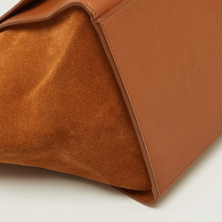 Pre Owned Celine Tan Leather and Suede Medium Trapeze Bag