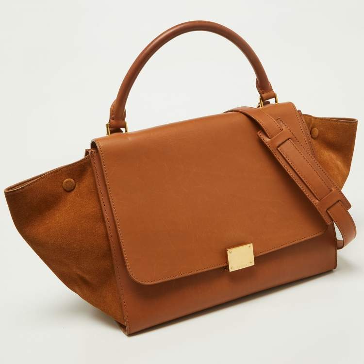Pre Owned Celine Tan Leather and Suede Medium Trapeze Bag