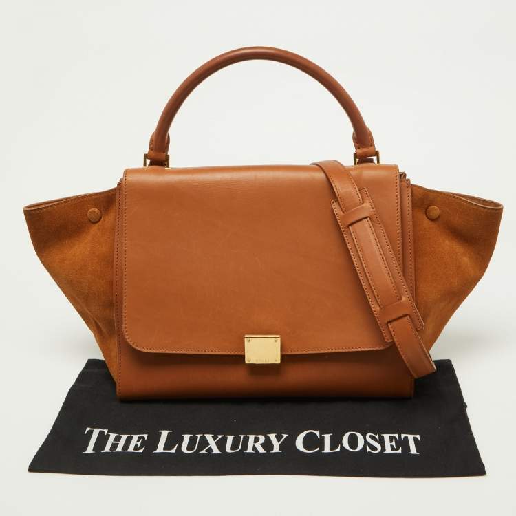 Pre Owned Celine Tan Leather and Suede Medium Trapeze Bag