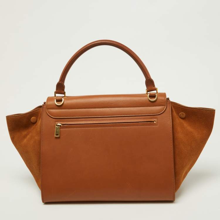 Pre Owned Celine Tan Leather and Suede Medium Trapeze Bag