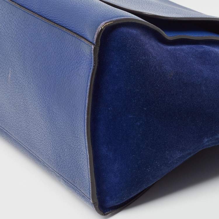 Pre Owned Celine Blue Leather and Suede Medium Trapeze Bag