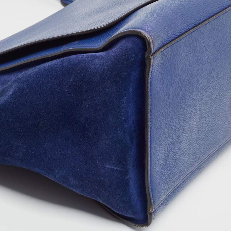 Pre Owned Celine Blue Leather and Suede Medium Trapeze Bag