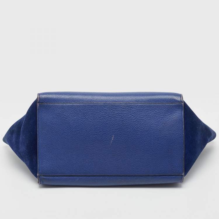 Pre Owned Celine Blue Leather and Suede Medium Trapeze Bag
