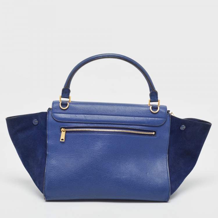 Pre Owned Celine Blue Leather and Suede Medium Trapeze Bag