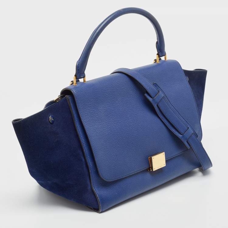 Pre Owned Celine Blue Leather and Suede Medium Trapeze Bag