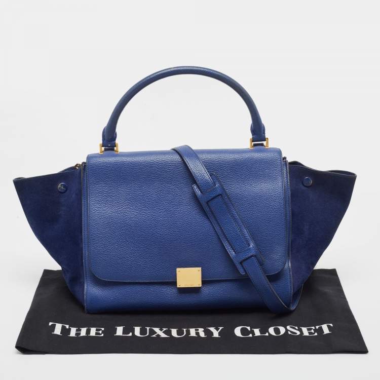 Pre Owned Celine Blue Leather and Suede Medium Trapeze Bag