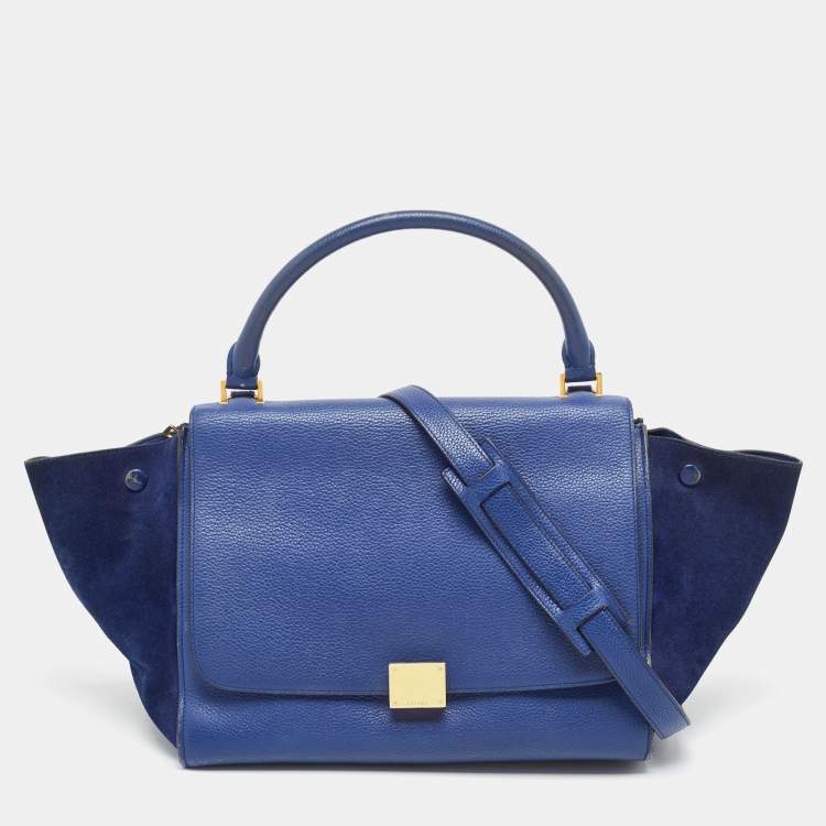 Celine Blue Leather and Suede Medium Trapeze Bag Celine TLC