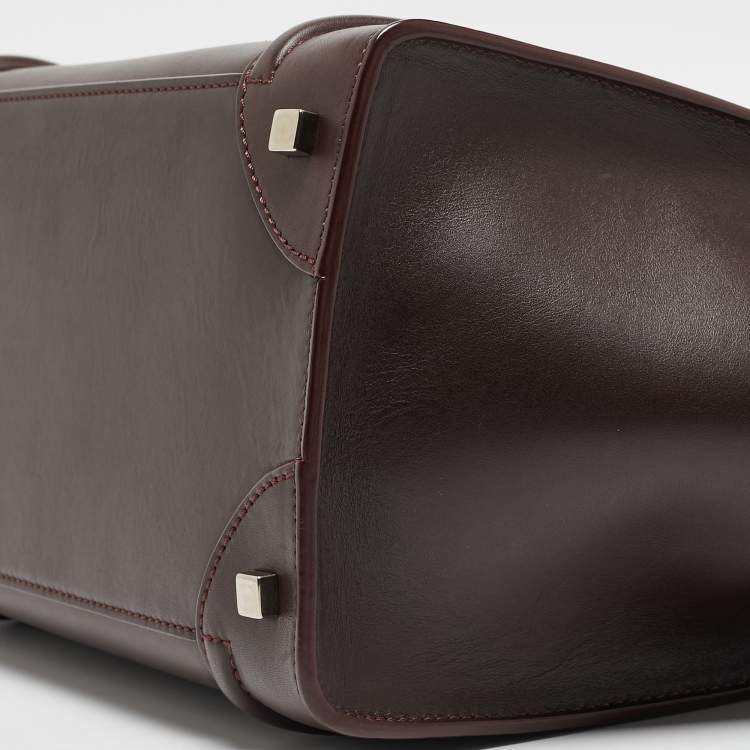 Pre Owned Celine Dark Burgundy Leather Mini Luggage Tote