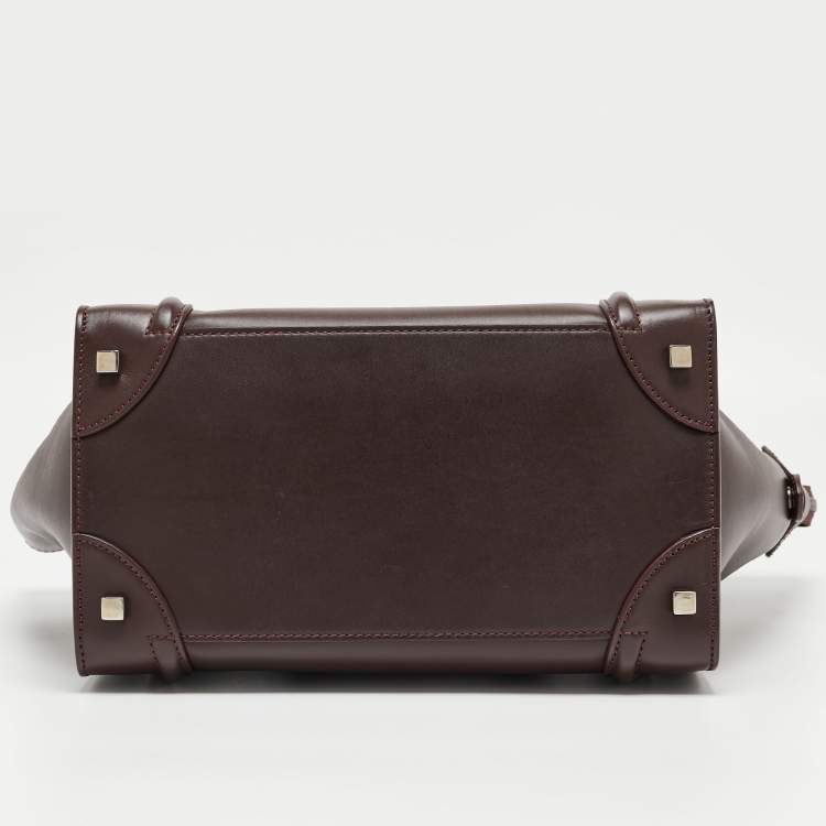 Pre Owned Celine Dark Burgundy Leather Mini Luggage Tote