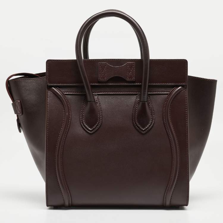 Pre Owned Celine Dark Burgundy Leather Mini Luggage Tote