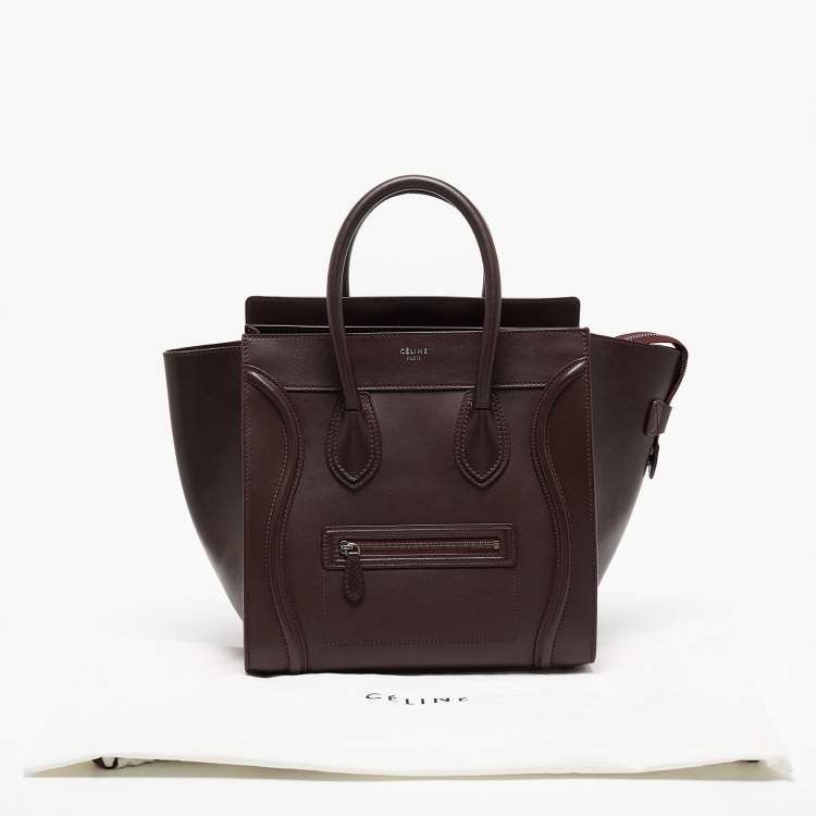 Pre Owned Celine Dark Burgundy Leather Mini Luggage Tote