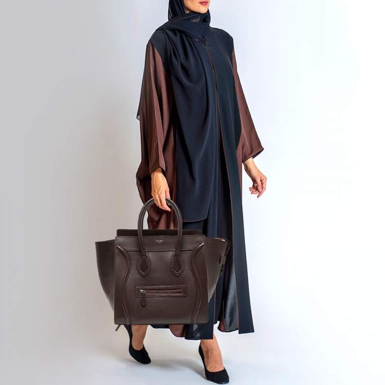 Pre Owned Celine Dark Burgundy Leather Mini Luggage Tote