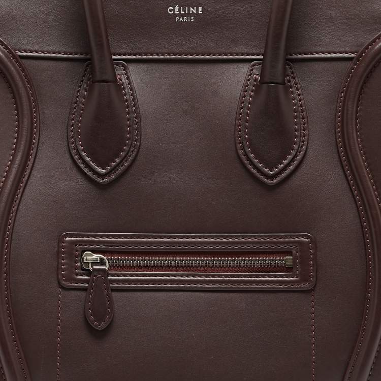 Pre Owned Celine Dark Burgundy Leather Mini Luggage Tote