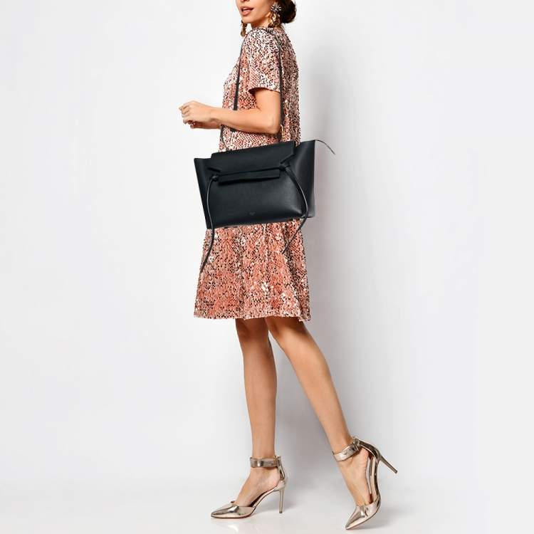 Pre Owned Celine Black Leather Mini Belt Top Handle Bag