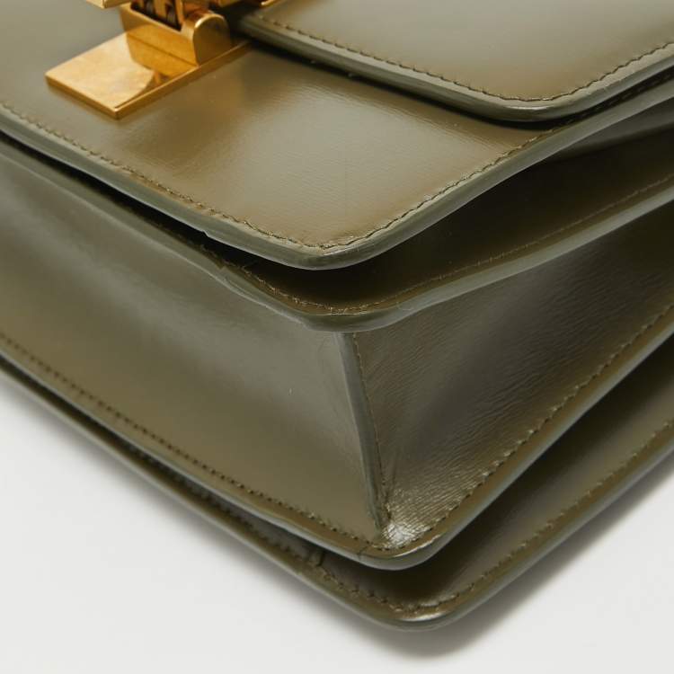 Pre Owned Celine Olive Green Leather Small Classic Box Flap Bag