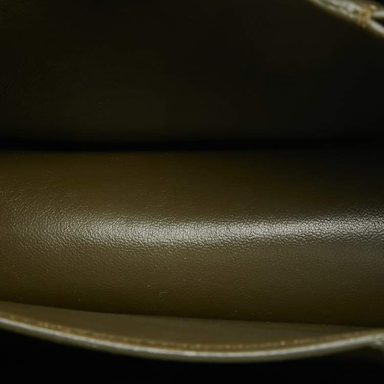 Pre Owned Celine Olive Green Leather Small Classic Box Flap Bag