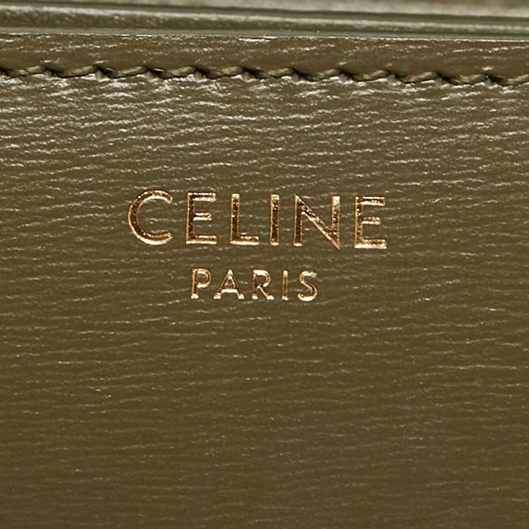 Pre Owned Celine Olive Green Leather Small Classic Box Flap Bag