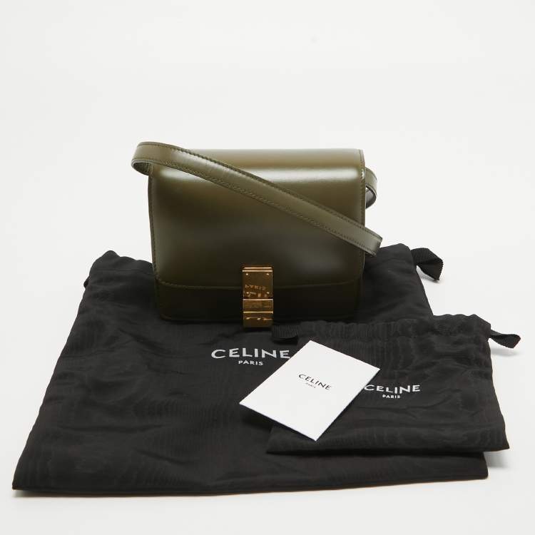 Pre Owned Celine Olive Green Leather Small Classic Box Flap Bag