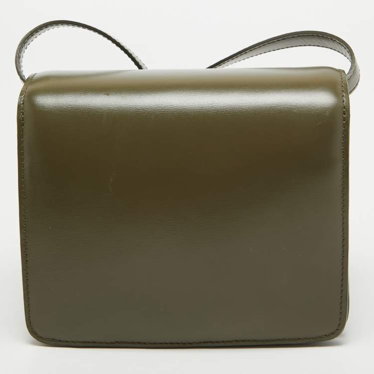 Pre Owned Celine Olive Green Leather Small Classic Box Flap Bag