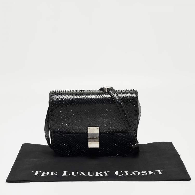 Pre Owned Celine Black Python Medium Classic Box Shoulder Bag