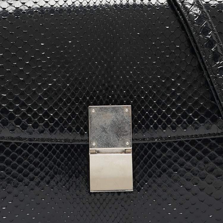 Pre Owned Celine Black Python Medium Classic Box Shoulder Bag