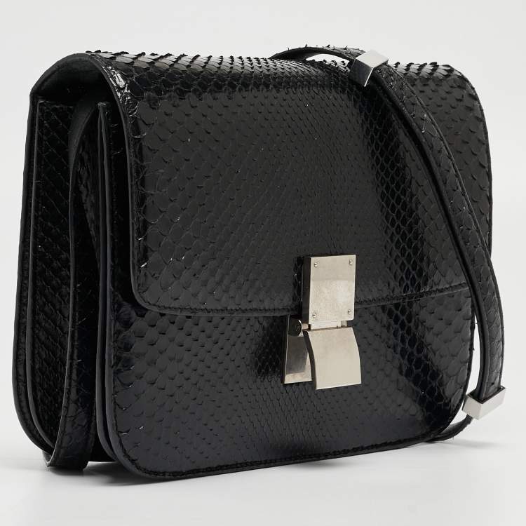Pre Owned Celine Black Python Medium Classic Box Shoulder Bag