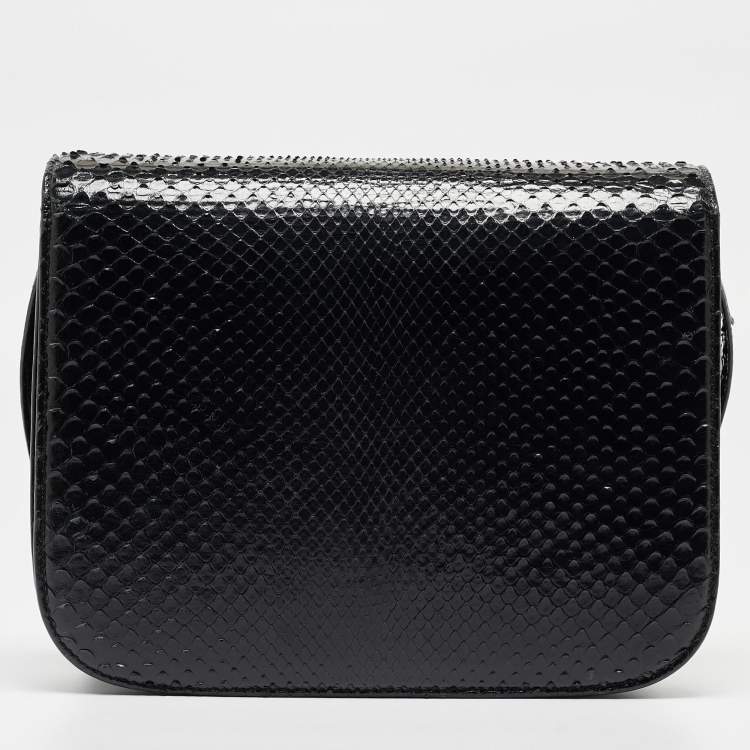 Pre Owned Celine Black Python Medium Classic Box Shoulder Bag