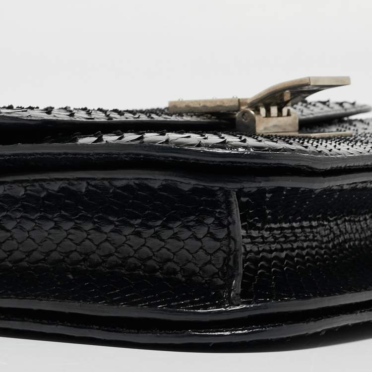 Pre Owned Celine Black Python Medium Classic Box Shoulder Bag
