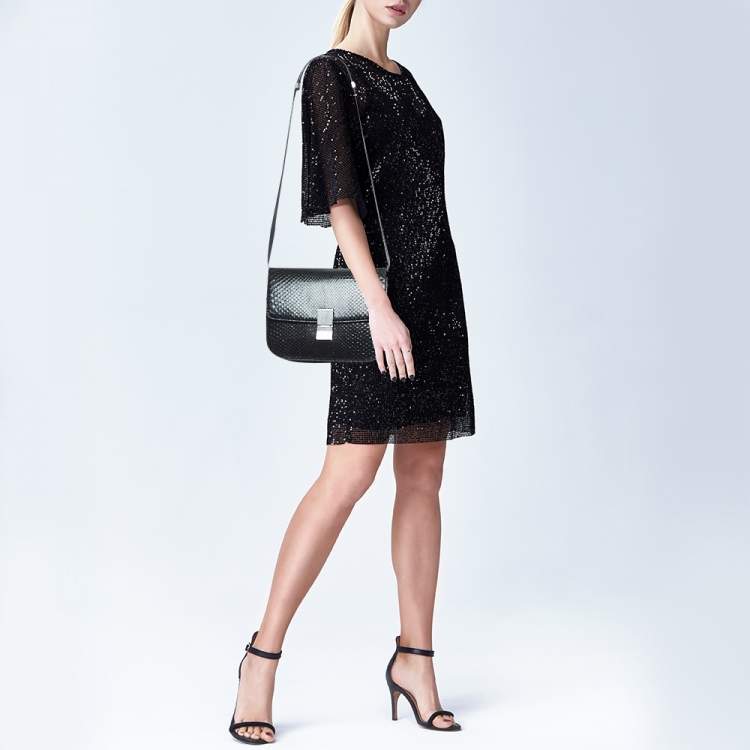 Pre Owned Celine Black Python Medium Classic Box Shoulder Bag