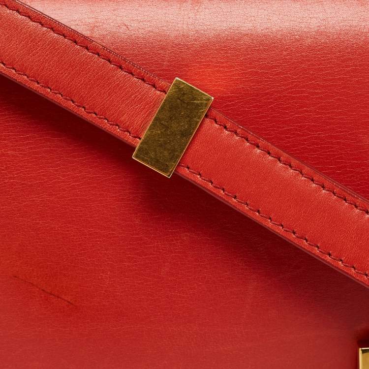 Pre Owned Celine Coral Red Leather Medium Classic Box Shoulder Bag