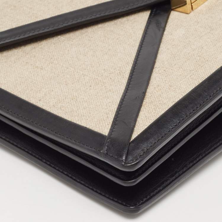 Pre Owned Celine Black/Grey Canvas and Leather Diamond Shoulder Bag