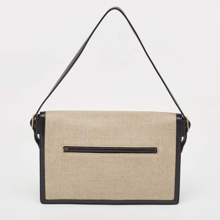 Pre Owned Celine Black/Grey Canvas and Leather Diamond Shoulder Bag