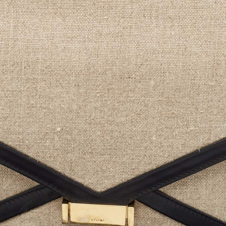 Pre Owned Celine Black/Grey Canvas and Leather Diamond Shoulder Bag