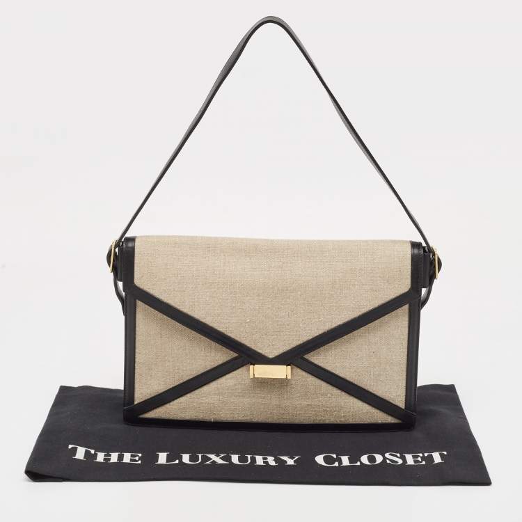 Pre Owned Celine Black/Grey Canvas and Leather Diamond Shoulder Bag