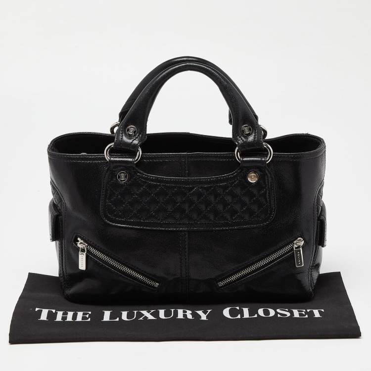 Pre Owned Celine Black Quilted Glossy Leather Boogie Tote
