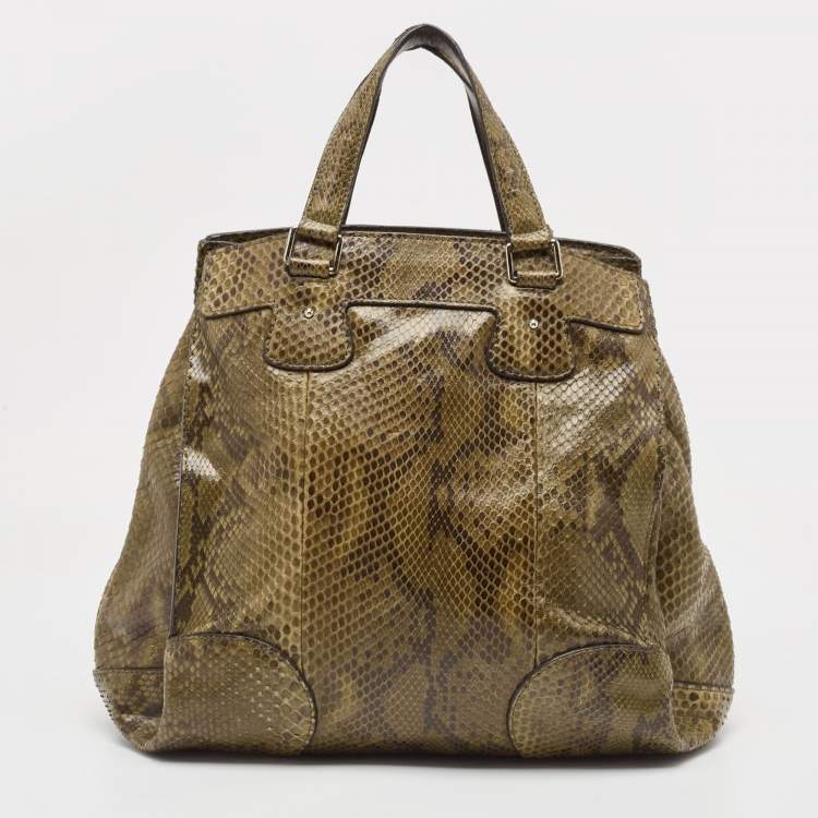 Pre Owned Celine Olive Green Python Charm Tote