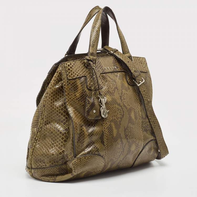 Pre Owned Celine Olive Green Python Charm Tote