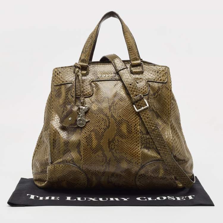 Pre Owned Celine Olive Green Python Charm Tote