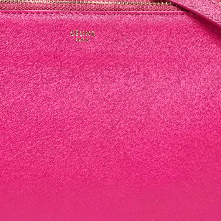 Pre Owned Celine Pink Leather Large Trio Zip Crossbody Bag