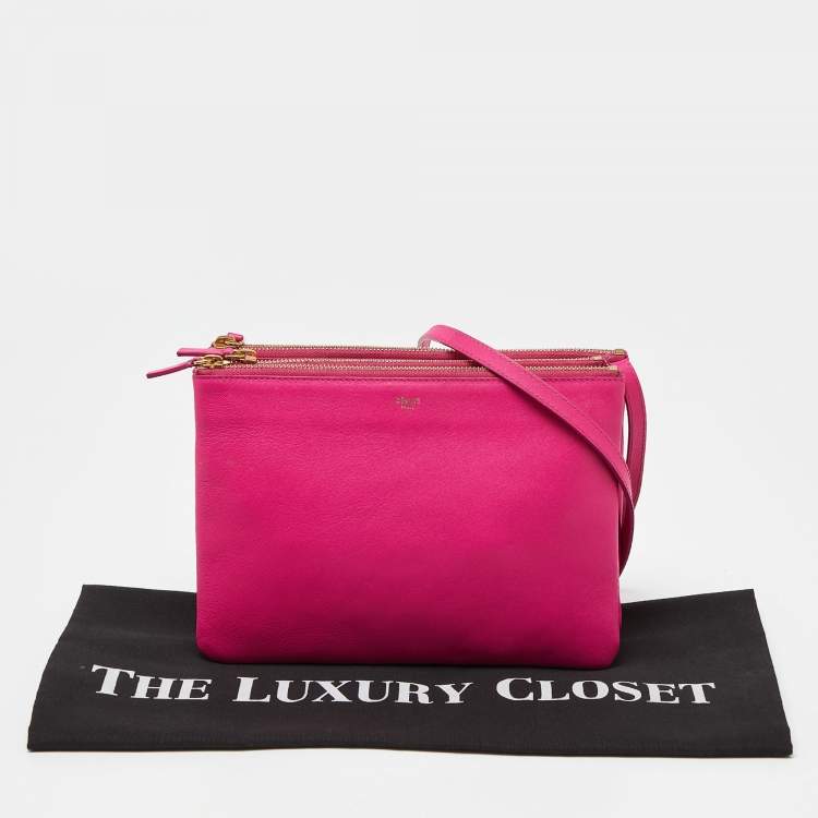 Pre Owned Celine Pink Leather Large Trio Zip Crossbody Bag