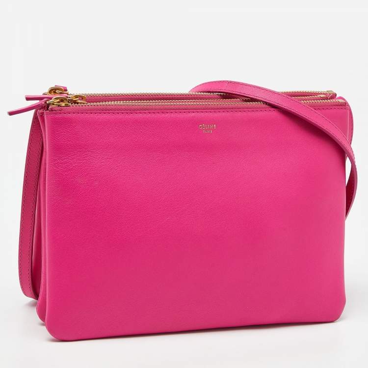 Pre Owned Celine Pink Leather Large Trio Zip Crossbody Bag