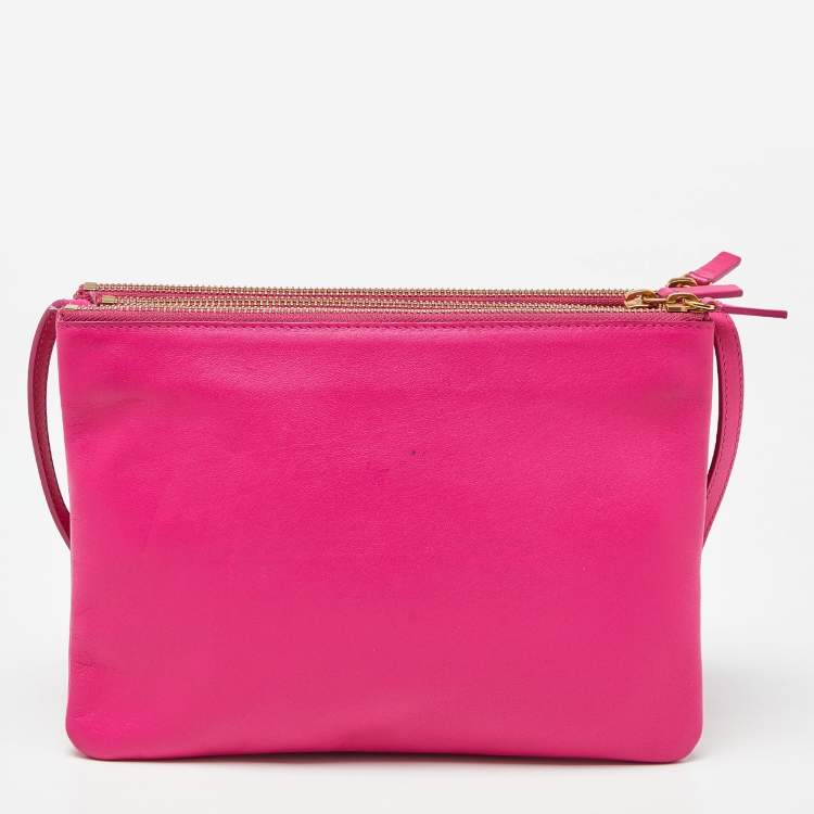 Pre Owned Celine Pink Leather Large Trio Zip Crossbody Bag