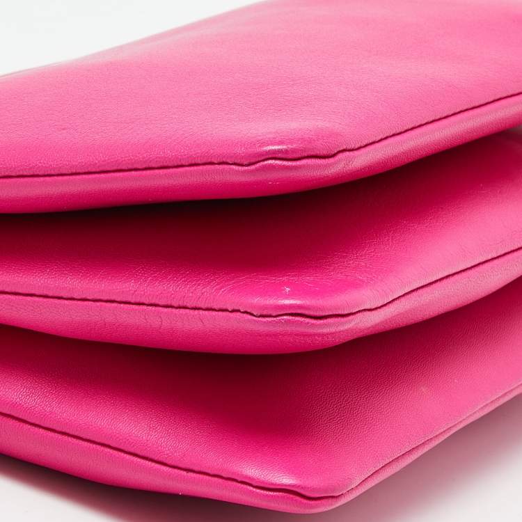 Pre Owned Celine Pink Leather Large Trio Zip Crossbody Bag