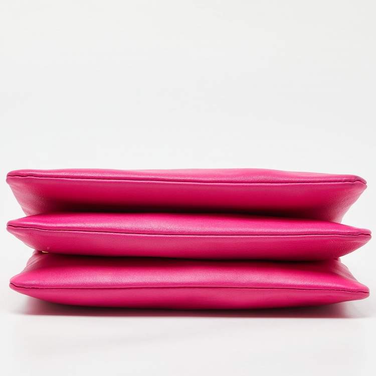 Pre Owned Celine Pink Leather Large Trio Zip Crossbody Bag